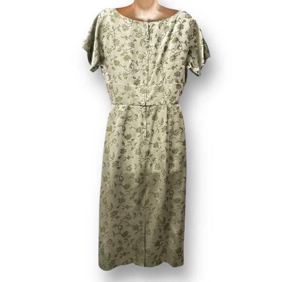 Vintage 1950s Leslie Fay Green Chinese Silk Brocade Dress Jacket Set 2pc Floral - Picture 5 of 16